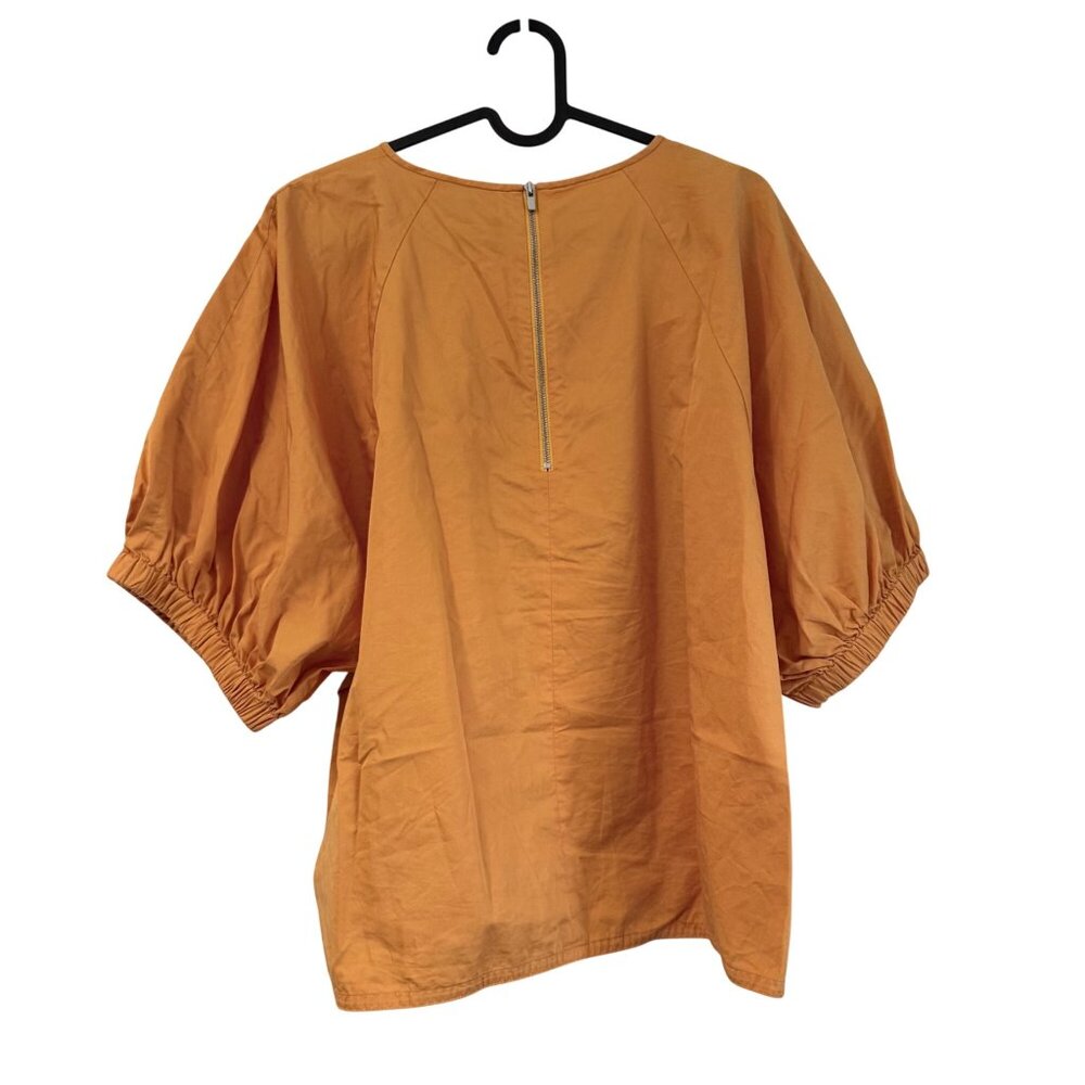Tibi Orange Poplin Back Zip Puff Short Sleeve Blouse Womens Size 12 - Picture 6 of 7